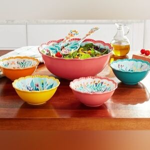 The Pioneer Woman Fresh Floral 7 Piece Serving Bowl Set-Red and Multicolor
